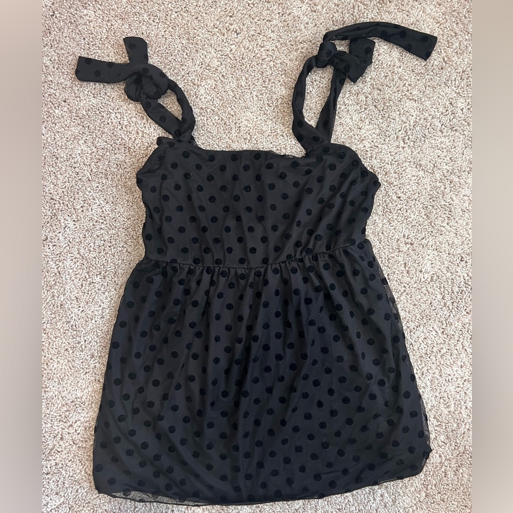 Black Polka Dot Shirt with Bow Straps